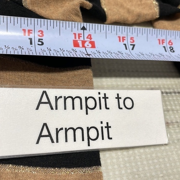 Ella Moss Tunic Top Hi Low T-Shirt Stripes Brown Black Gold Size Small - Picture 10 of 12